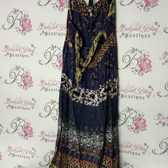 Angie dress animal print long maxi stripe buttons strappy back halter style - Picture 6 of 8